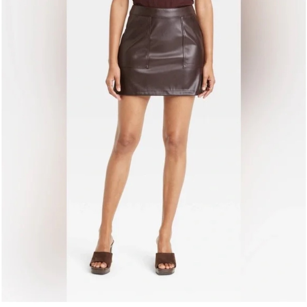 A New Day Dark Brown Mini Faux Leather Skirt